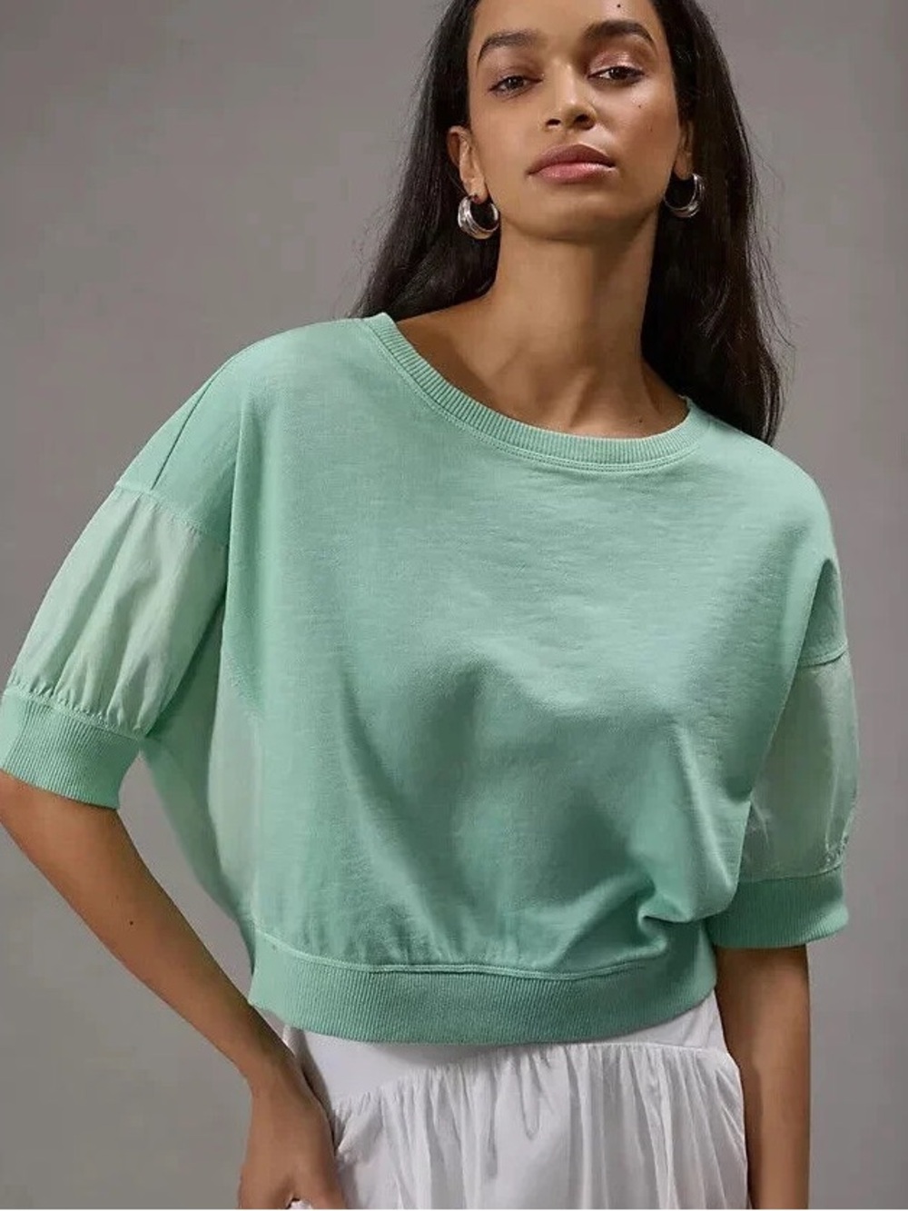Pilcro Anthropologie cropped batwing mint sweatshirt top
